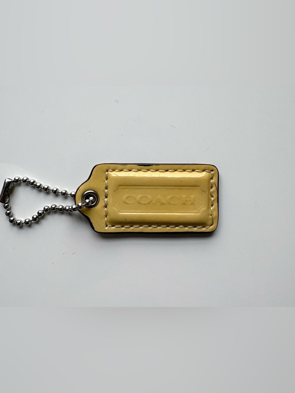 COACH 1.75" Small Yellow Patent Leather Silver Hang Tag Hangtag Bag Charm